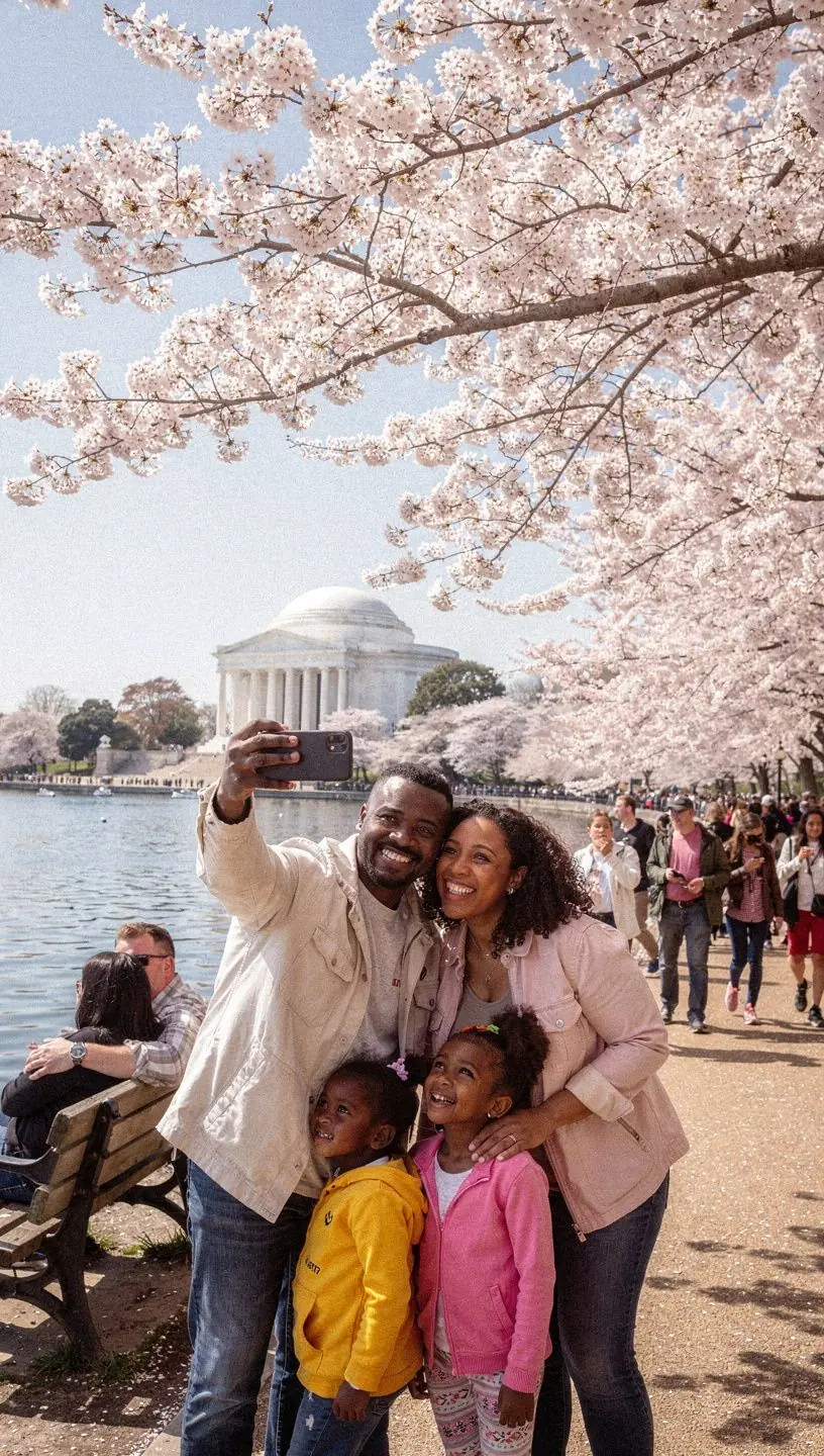 Семья, проводящая день на свежем воздухе в весеннем парке