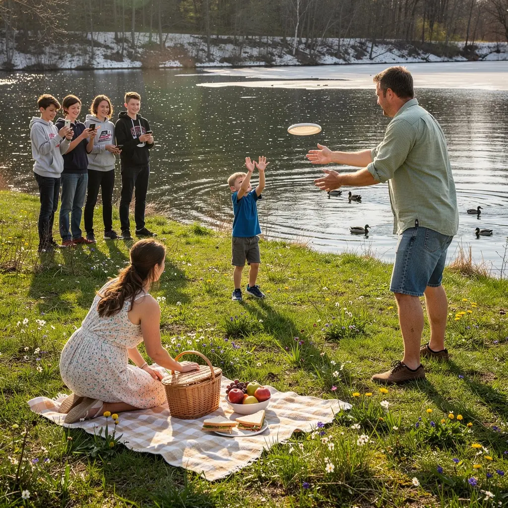 Летние фейерверки над озером в вечернем небе.